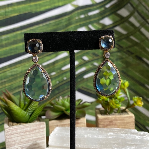 Vintage 925 Baby Blue Pear droplet Earrings 💙✨ - Picture 3 of 8